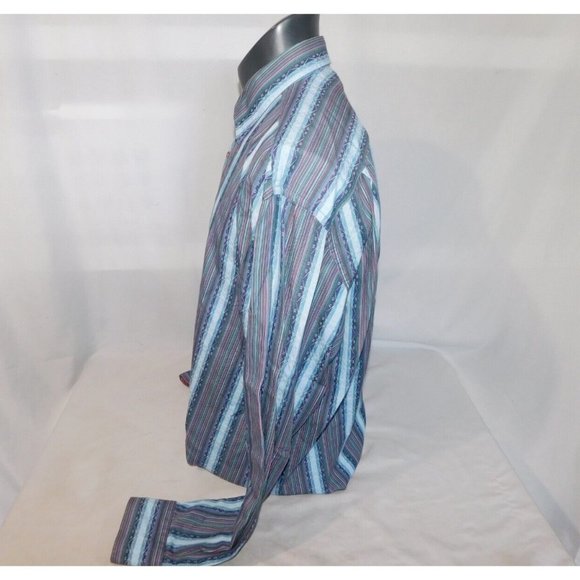 Luchiano Visconti Black Mens 2XL Blue Striped Button Up LS Shirt Flip Cuff - Picture 10 of 11